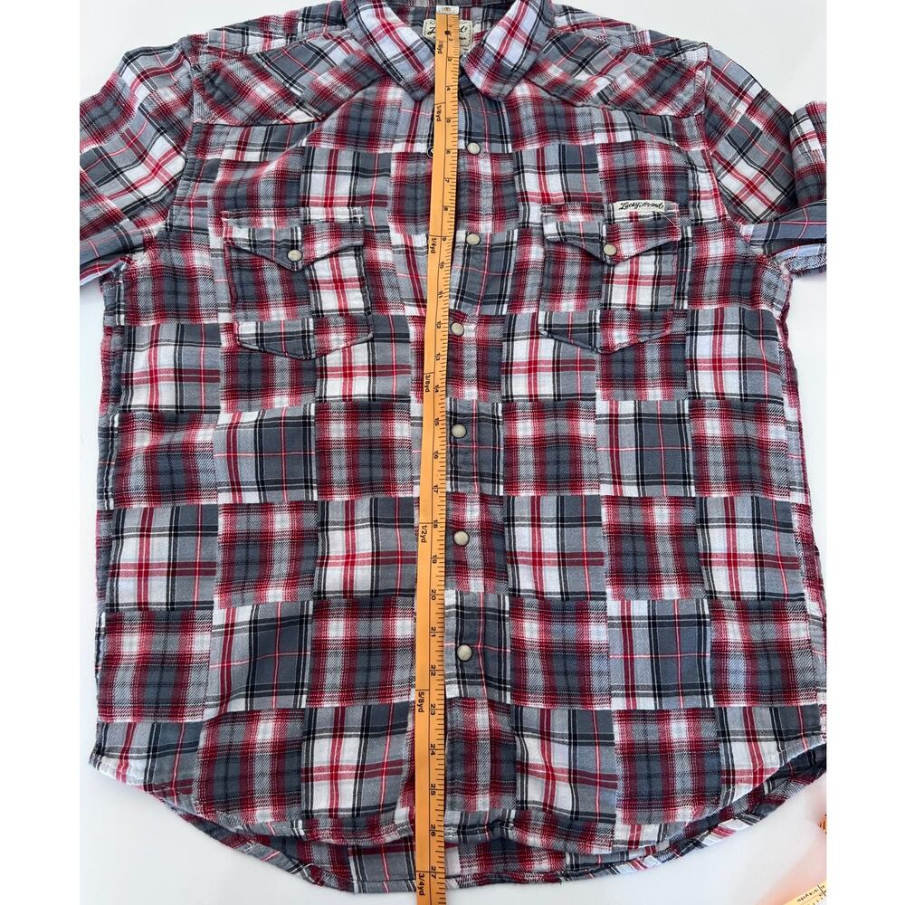 Lucky Brand Red/Gray Long Sleeve Casual Pearl Button Up Flannel Shirt- M - Picture 7 of 8